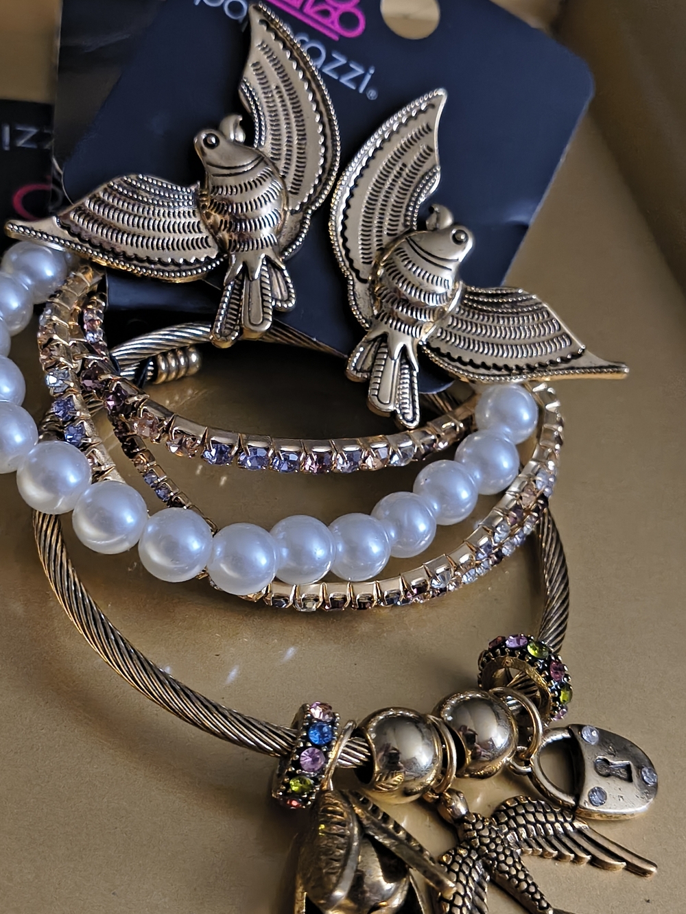 New Paparazzi Bird Earrings &Charm Bracelet Stack Romantic Cottage Core